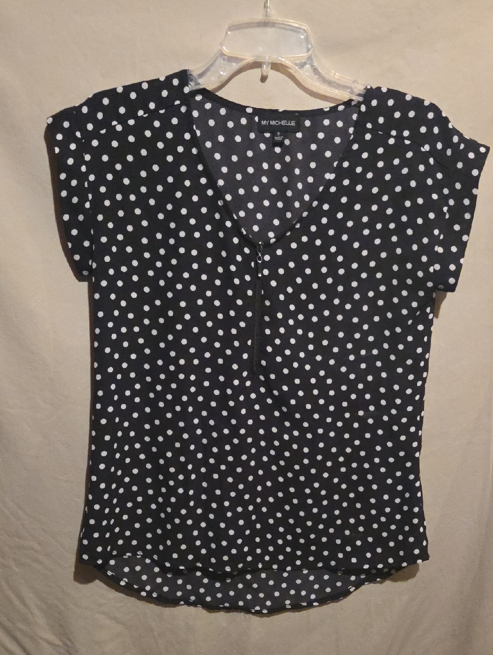 My Michelle Black and White Polka Dot V-Neck Blouse
